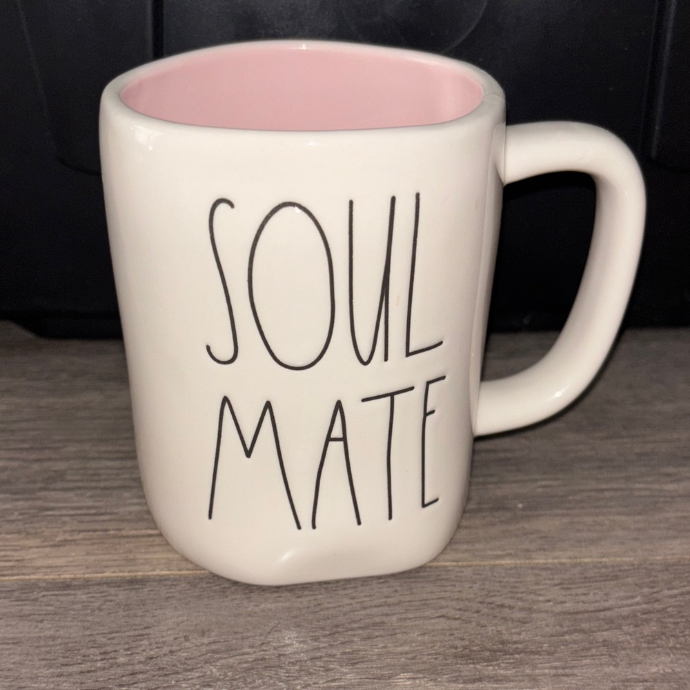 Rae Dunn Soul Mate Mug - Pink Interior, Cream Exterior